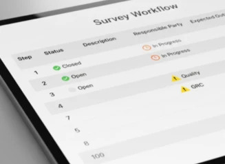 An image of an ipad device with a Survey Workflow