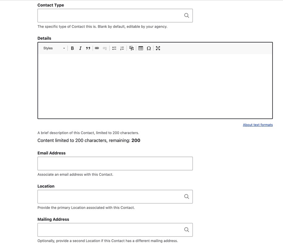 Create a contact description and other relevant information