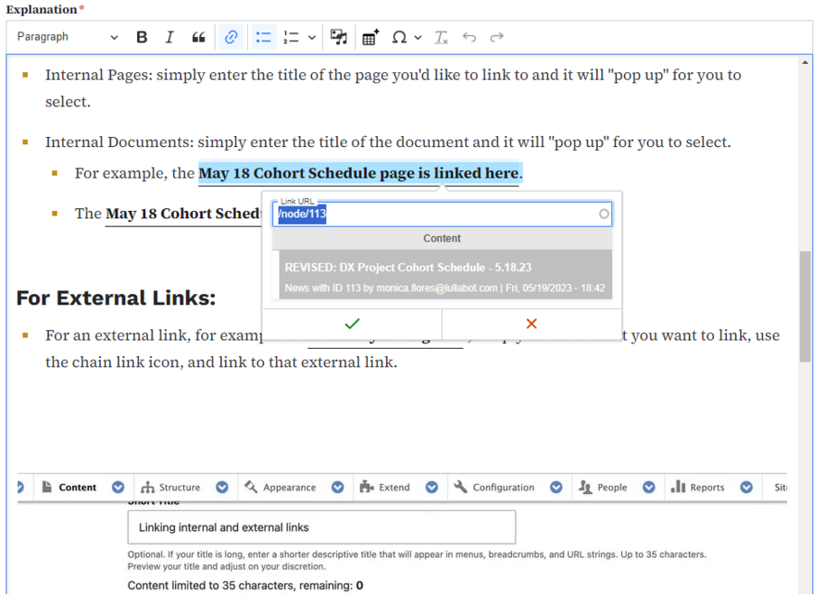 example of linkit tool for internal page linking