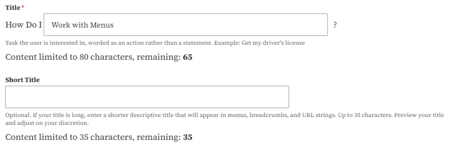 Example of title and short title field