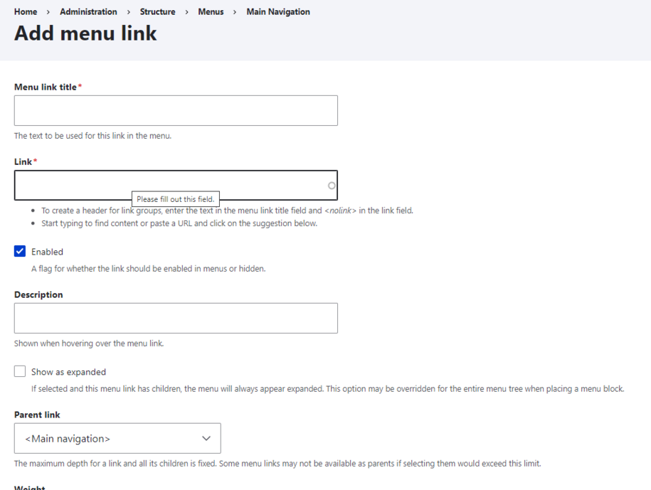 example of how to add menu external links