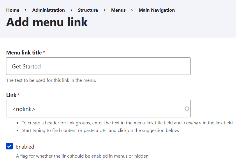 Adding a non-clickable menu link
