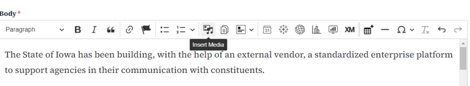 insert media button within a basic page