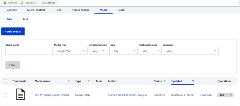 media library location of the my map embeds