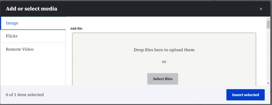 Example of adding a media item to the media library from a basic page