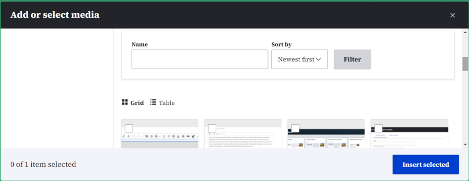 examples of searching for media library items from a basic page