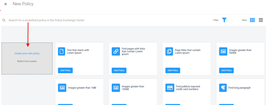 Create a custom policy scan in monsido