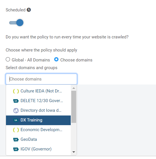 choose your domain for the monsido policy scan