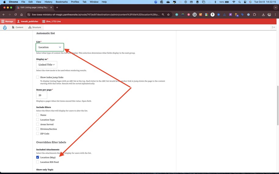 Create the listing page and choose LOCATIONS as the option. Add a Map Attachment as optional