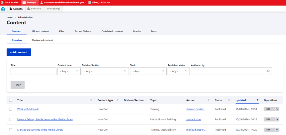 Content library screenshot