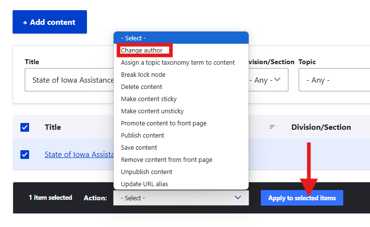 Change content author example