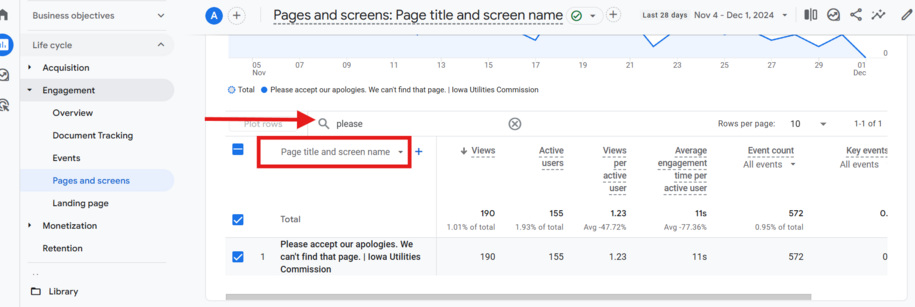 Page title and screen name example