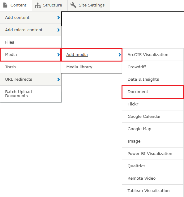 Content menu add media to library screenshot