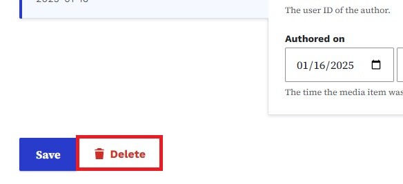 delete button when editing a document