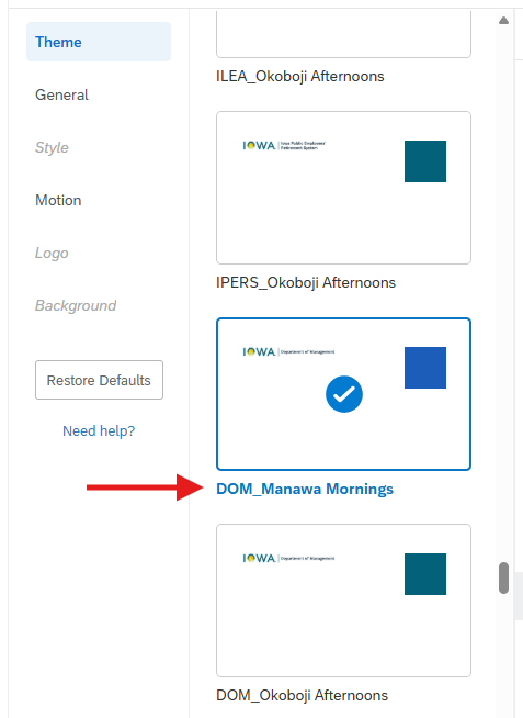 Qualtrics look feel theme selected
