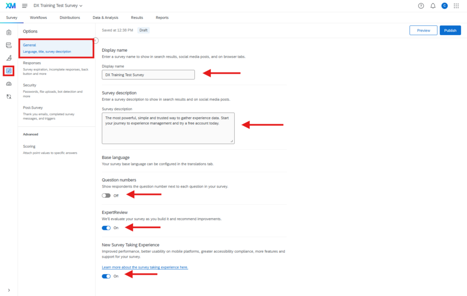 Qualtrics survey general settings