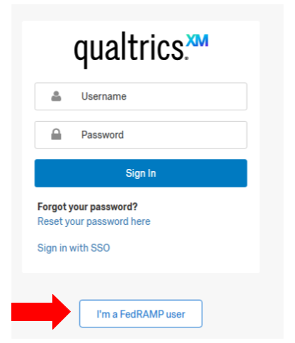 A screenshot with an arrow pointing to select I'm a FedRAMP User
