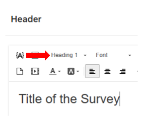 A screenshot of a text editor interface showing a drop-down menu with 'Heading 1' selected, indicated by an arrow. 