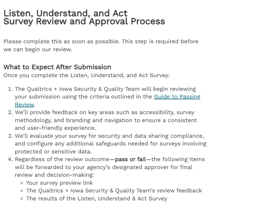 An screen shot displaying the Listen, Understand and Act Form.
