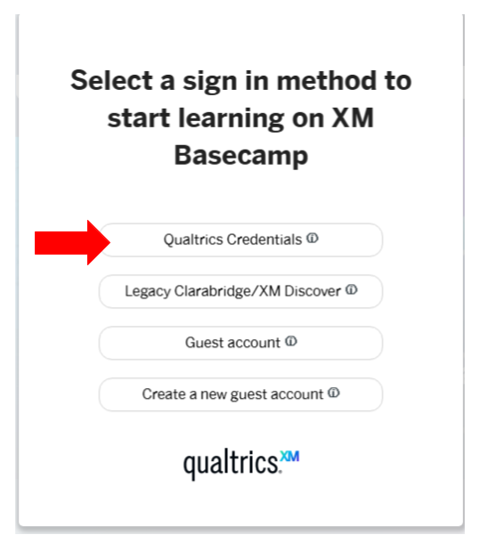 A screenshot with an arrow pointing to Qualtrics Credentials.