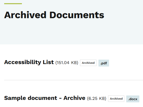archived docs listing page