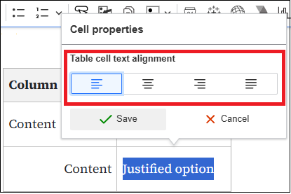 table cell alignment