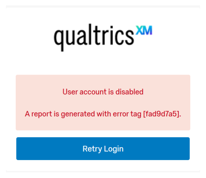 A screen shot to show the user account is disabled error message.