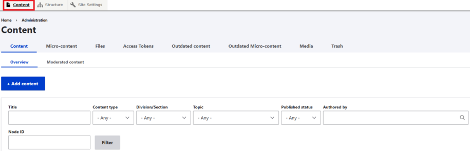 content search main navigation