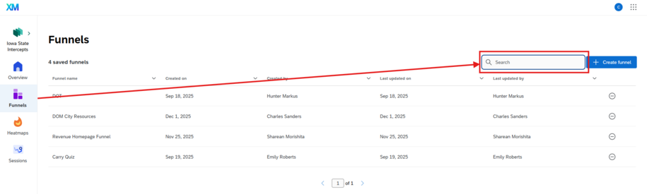 Qualtrics funnels search