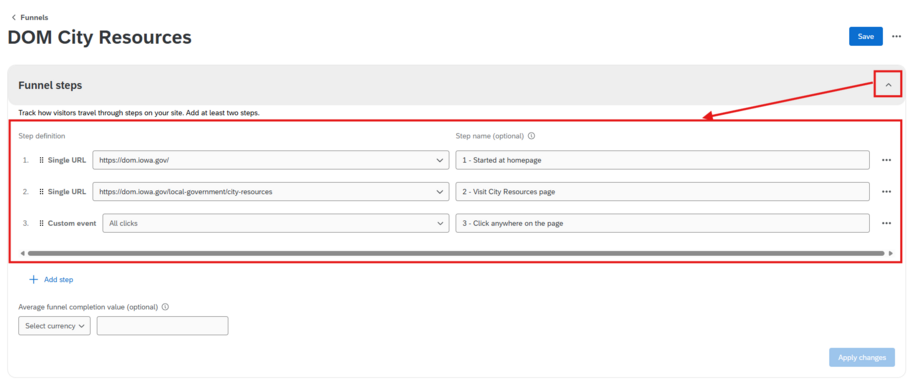 Qualtrics funnels step edit