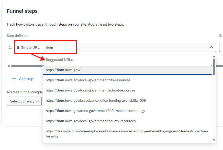 Qualtrics funnels step single url