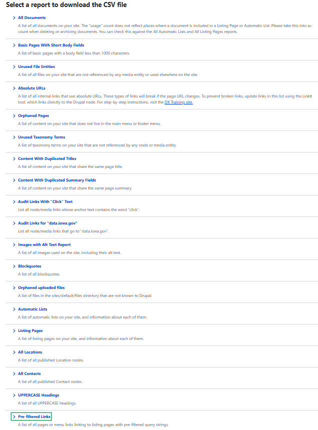 Drupal reports list