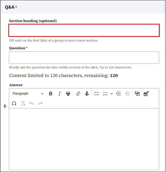Section heading input field
