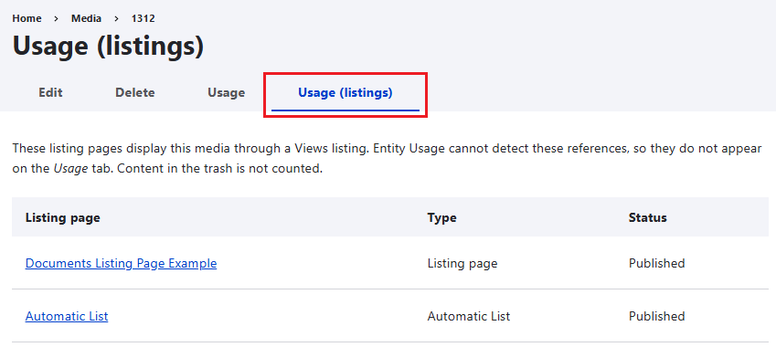 usage listing