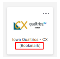 Iowa Qualtrics CX tile on the Okta dashboard, now labeled ‘(Bookmark)’ instead of ‘(SAML)