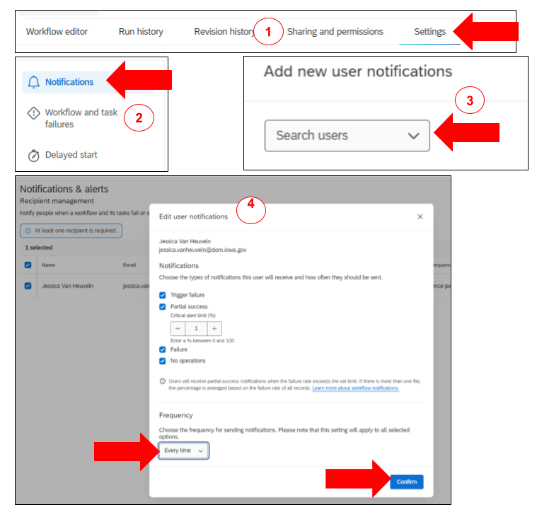 Screenshot of setting up Workflow Notifications