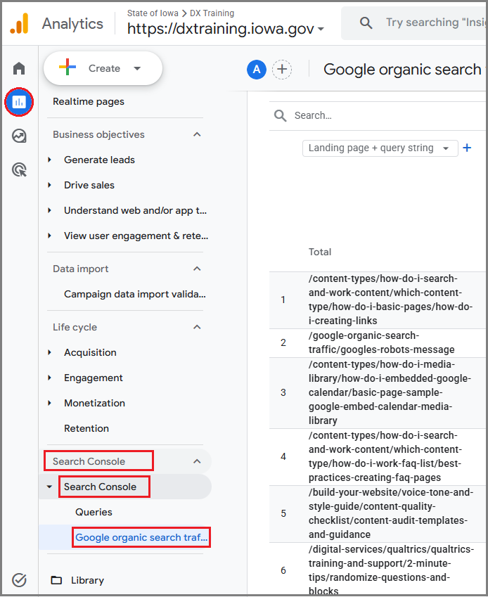 Google organic search traffic